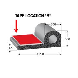 P-Shape Rubber Seal with BT or HT adhesive tape option illustrated image with dimensions Tape Location B